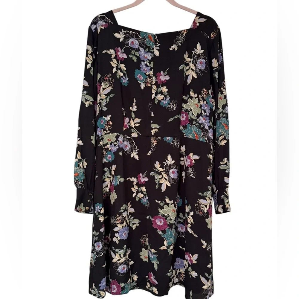 LOFT Plus - Black Floral Long Sleeve Dress - Size 18 - Picture 3 of 4